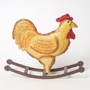 Rustic Rooster Chicken Rocking Decor Metal Figurine English Country Cottagecore